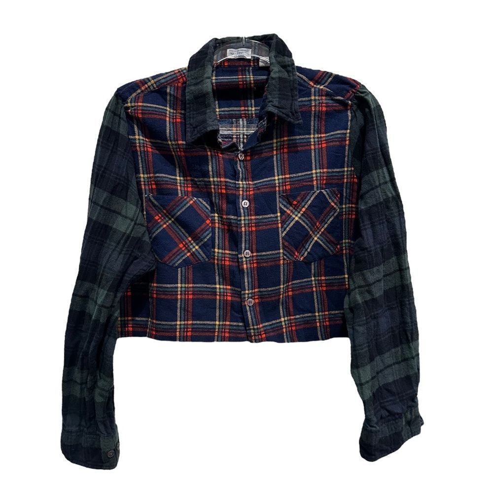 Vintage cropped (unbranded) flannel shirt w/mixed patterns - Picture 1 of 14